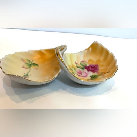 Vintage Lefton Heritage Double Leafed Nut/Candy or Trinket Dish w/ Roses Floral - Picture 3 of 7